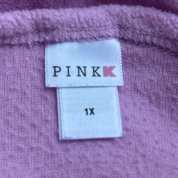 Pink K Button-Up Pajama Soft Textured 100% Polyester Lounge Wear 1X 2-Piece Set - Picture 6 of 8